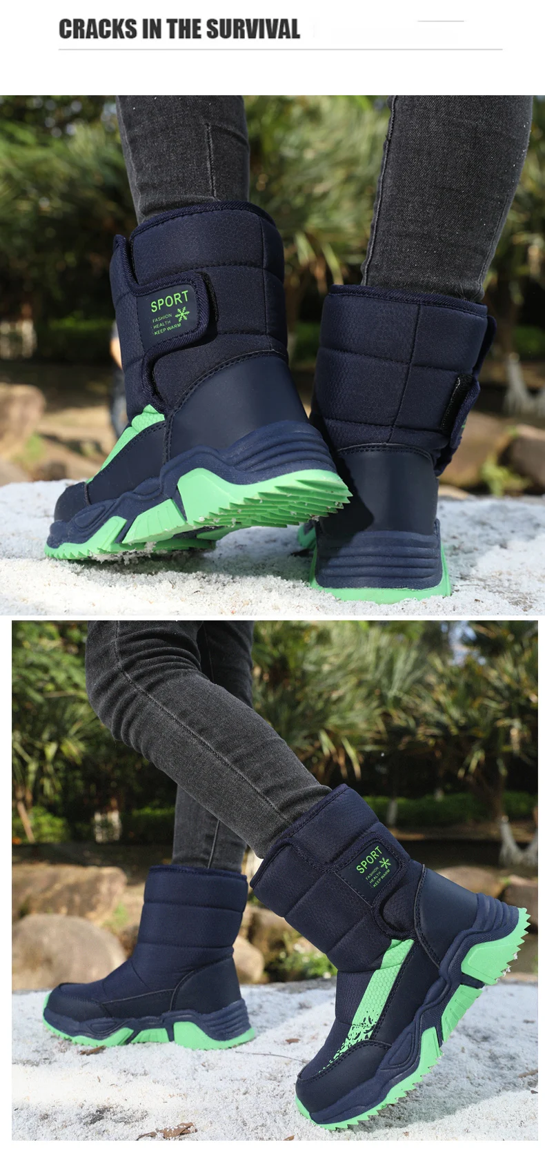 Kinder-Schneestiefel Winter High-Top Kinderschuhe mit Klettverschluss Baumwollschuhe für Schüler Outdoor Bequeme Rutschfeste Stiefel mit Dicker Sohle – Detail 14