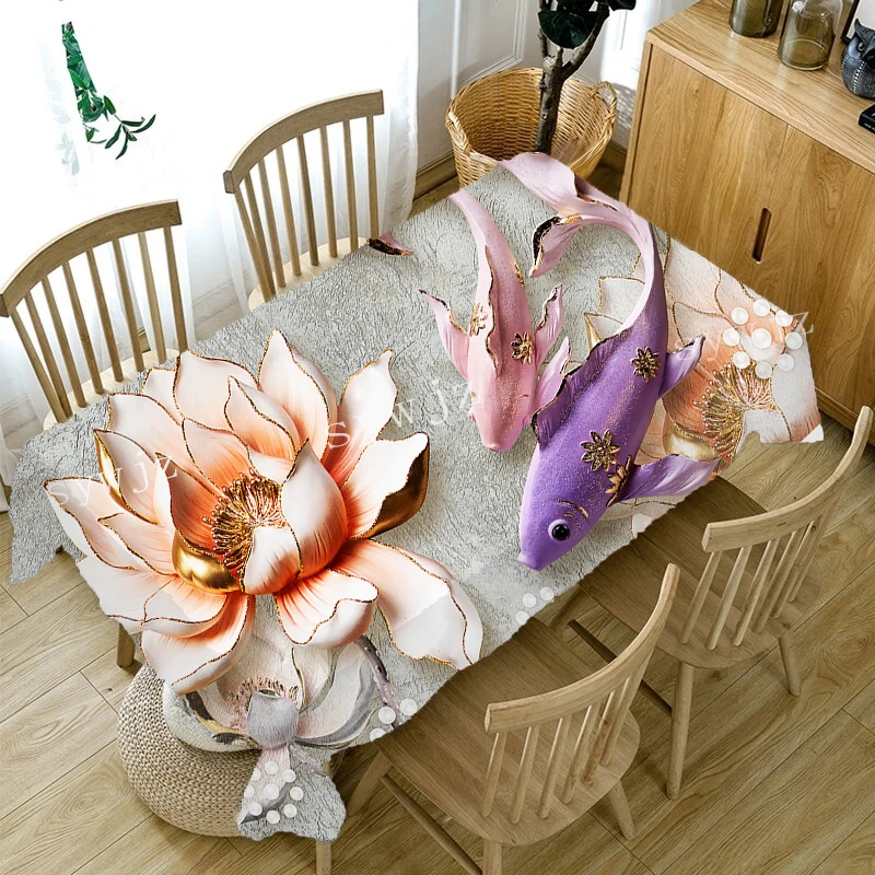 3D Diamond Flower Tablecloth Butterfly and Morning Glory Washable Thicken Cotton Cloth Rectangular and Round Table Cloth