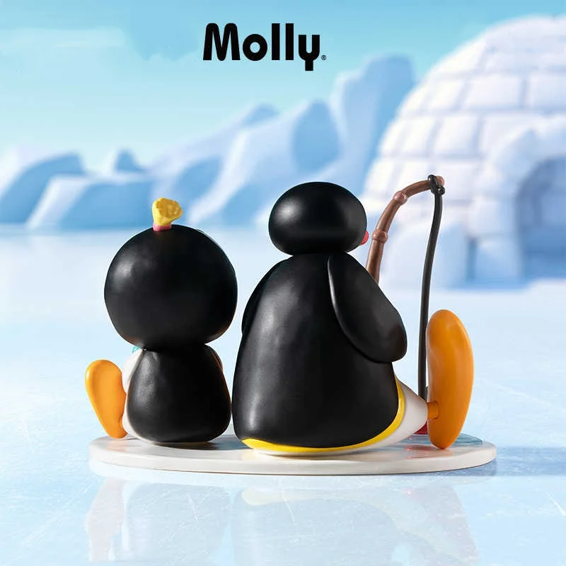 Novo genuíno 10.4cm bebê molly × pingu modelo de tempo de pesca bonito pendurar cartão mesa decoração aniversário crianças presente natal