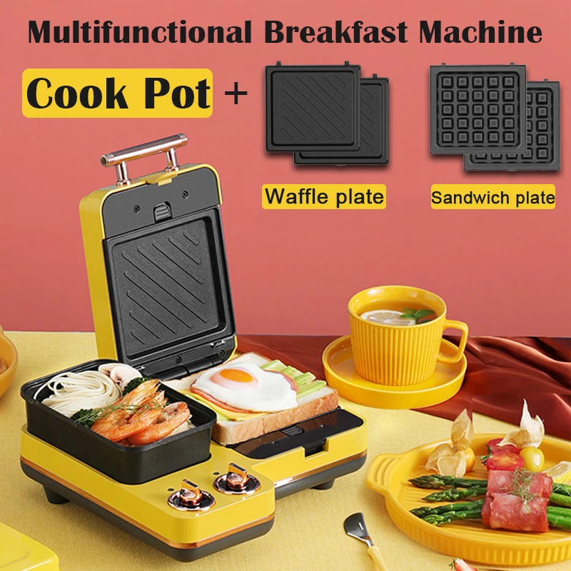 Sandwich Maker Multifunctional Breakfast Machine Waffle Grill Toaster Food Steamer Noodles Cooker Fried Eggs Omelette Frying Pan