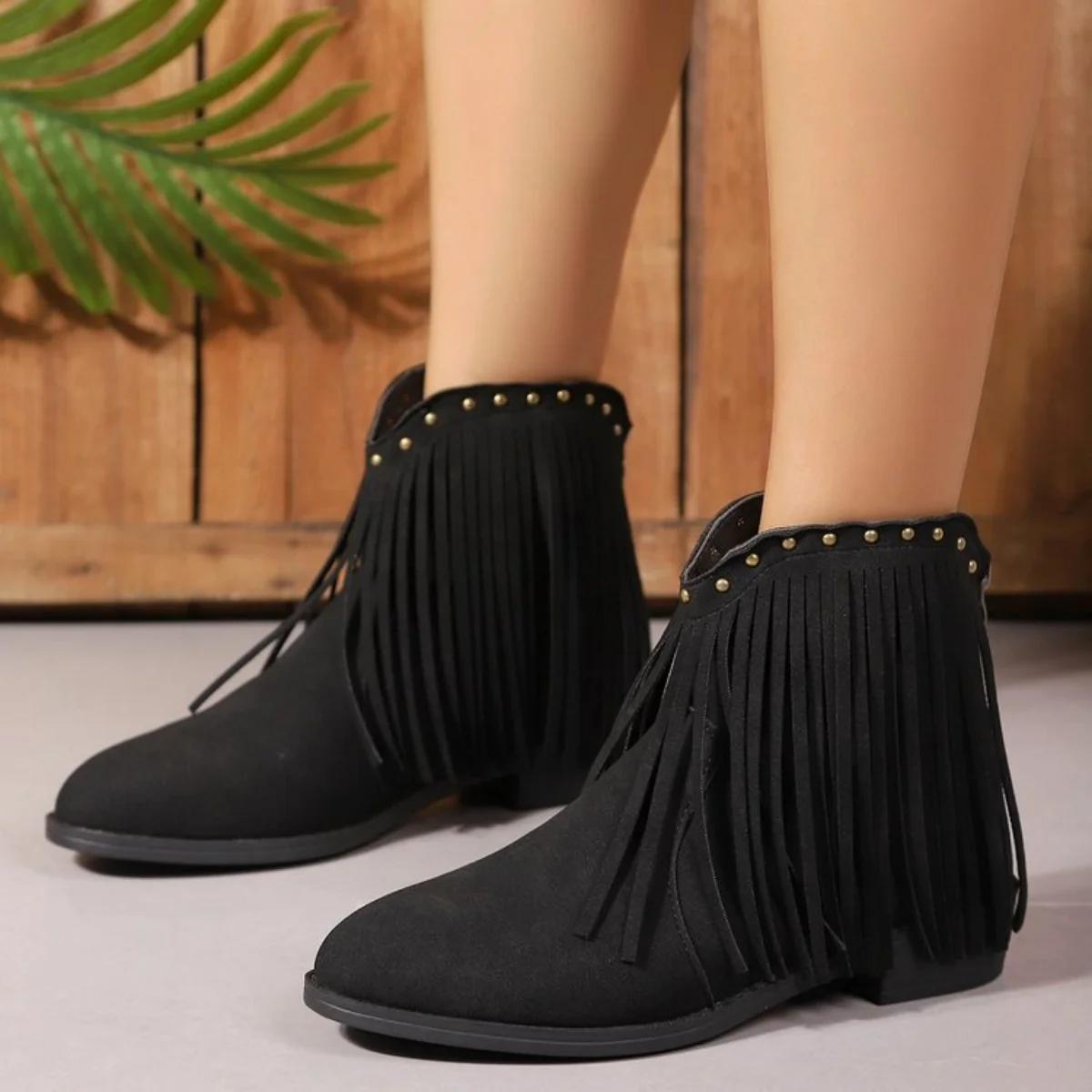 

Lady High Increasing Heel Boots Short Tassel Boot with Fur for Winter and Autumn Chunky Sole Women Warm Shoes Plus Size Brown