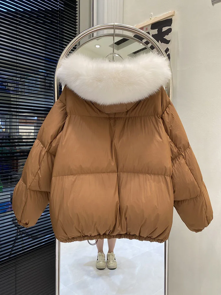 Natural Fox Fur Hooded Winter Puffer Coat WomOuterwearen 90% White Duck Down Jacket Warm Parkas Female