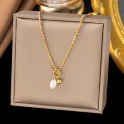 316L Stainless Steelss Simple Versatile Pearl OT Buckle Pendant Charm Chain Necklaces Fashion High Jewelry Party Gift SAN1690