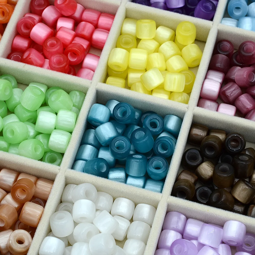20PCS 12x10mm Mixed Color Gloss Cat Eye Cylinder Resin Beads Large Hole for DIY Jewelry, Hair Clips & Mobile Lanyard Crafts