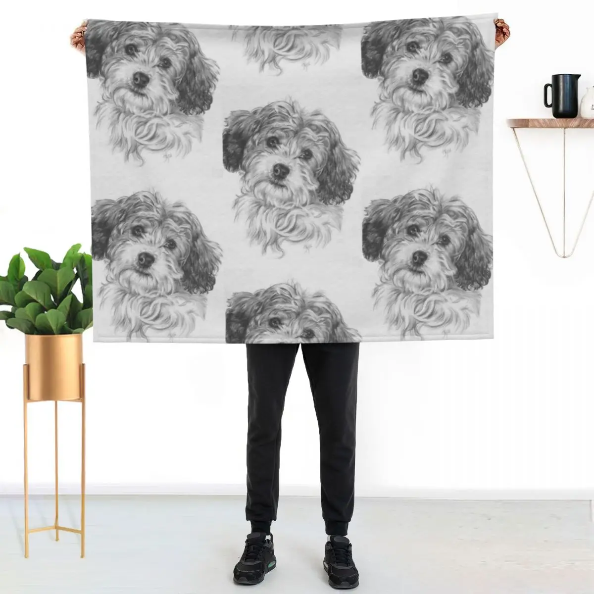 Darling Cavachon Portrait in Graphite Throw Blanket Decoratives Vintage Personalized Gift Decorative Sofa Flannels Blankets