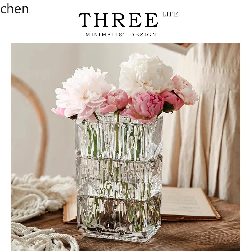 HT vase ornament living room flower arrangement glass transparent ins wind light luxury high sense