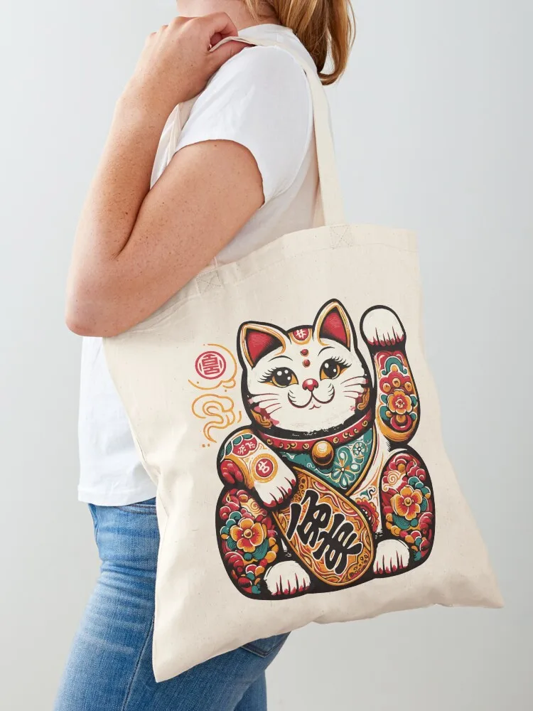 

LUCKY CAT HAND PAINTED MANEKI NEKO Tote Bag Women's bags Customizable tote bag tote bag Lady bags