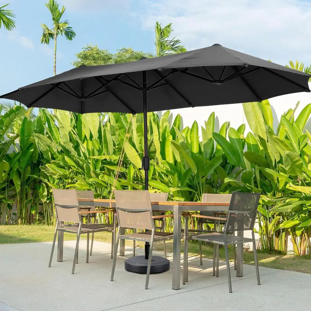 

13-Foot Large Outdoor Patio Umbrella with Base - Double-Sided Market Style, Easy Crank for Yard, Poolside, Deck - Black
