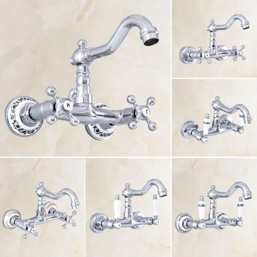 Polished Chrome Basin Kitchen Sink Mixer Tap Swivel Faucet retro Bronze Fashion Style Wall Mounted Nzh020