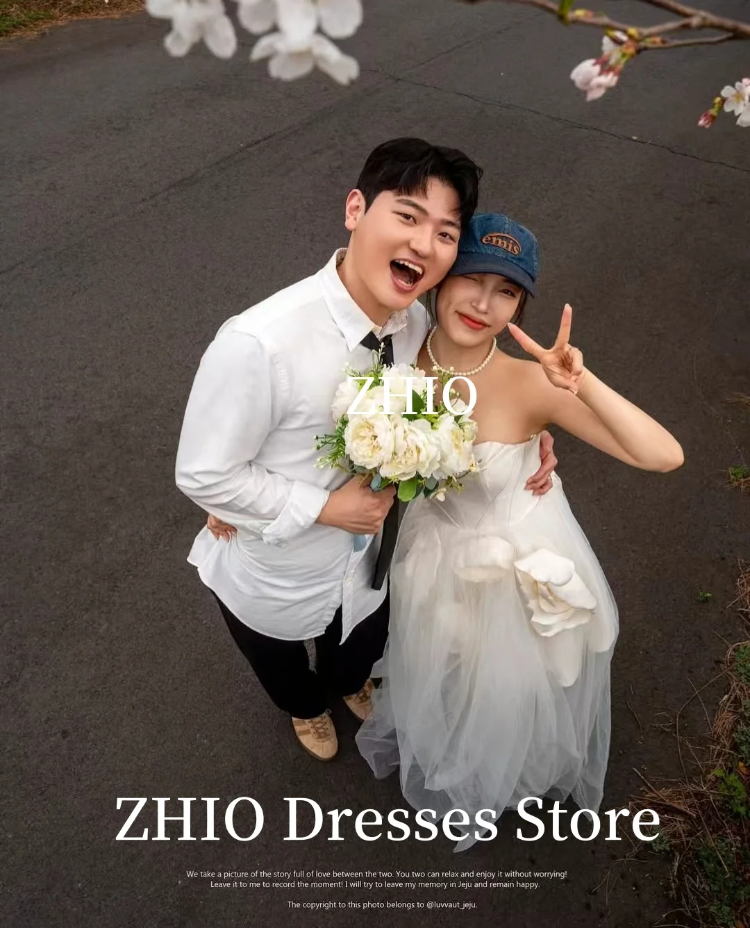 ZHIO فساتين زفاف أنيقة على شكل زهور على شكل حرف a طول الأرض بدون حمالات فستان زفاف مشد تول كوريا لالتقاط الصور حسب الطلب حديث