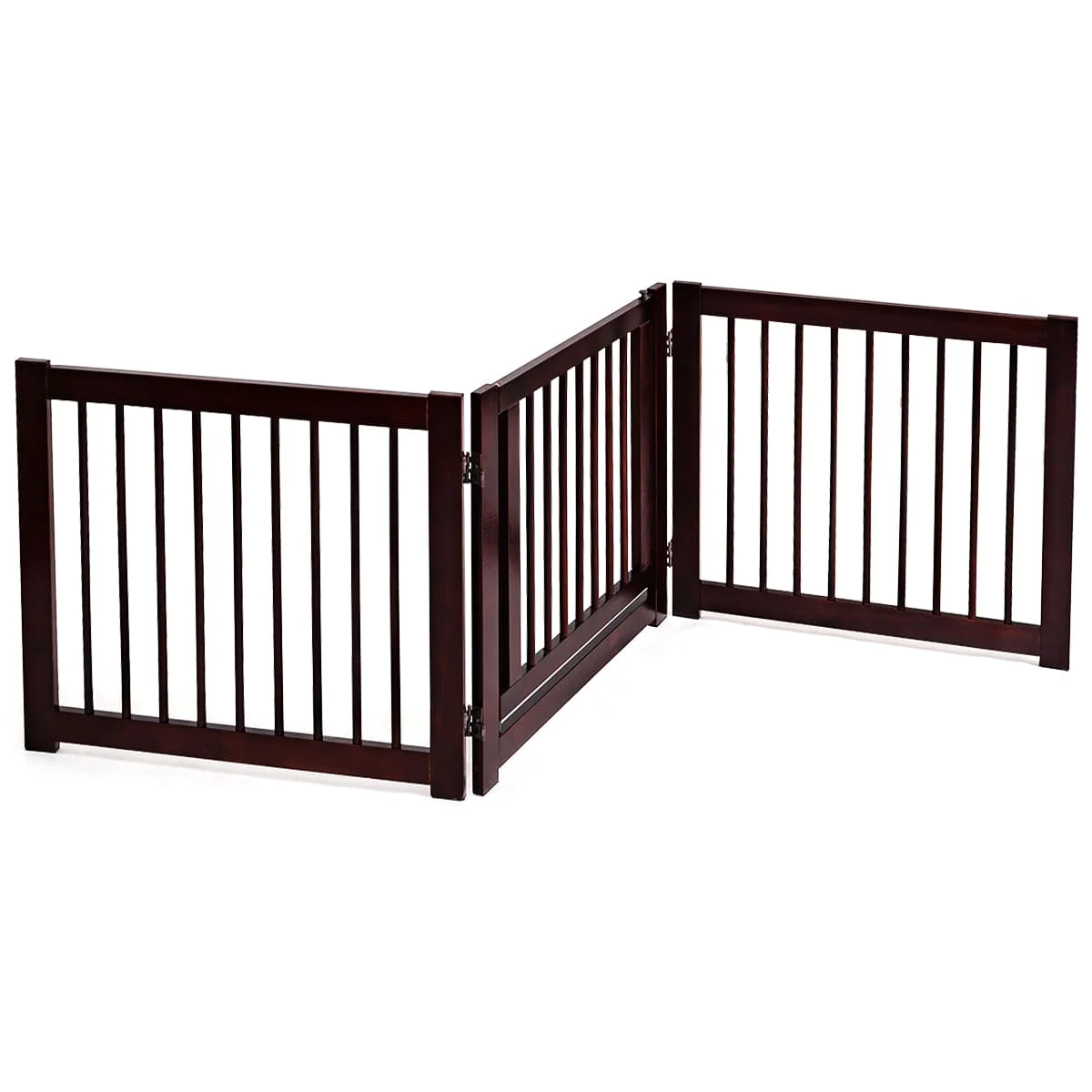 GOFLAME Freestanding Wooden Dog Gate Indoor 3 Panels Step Over Fence