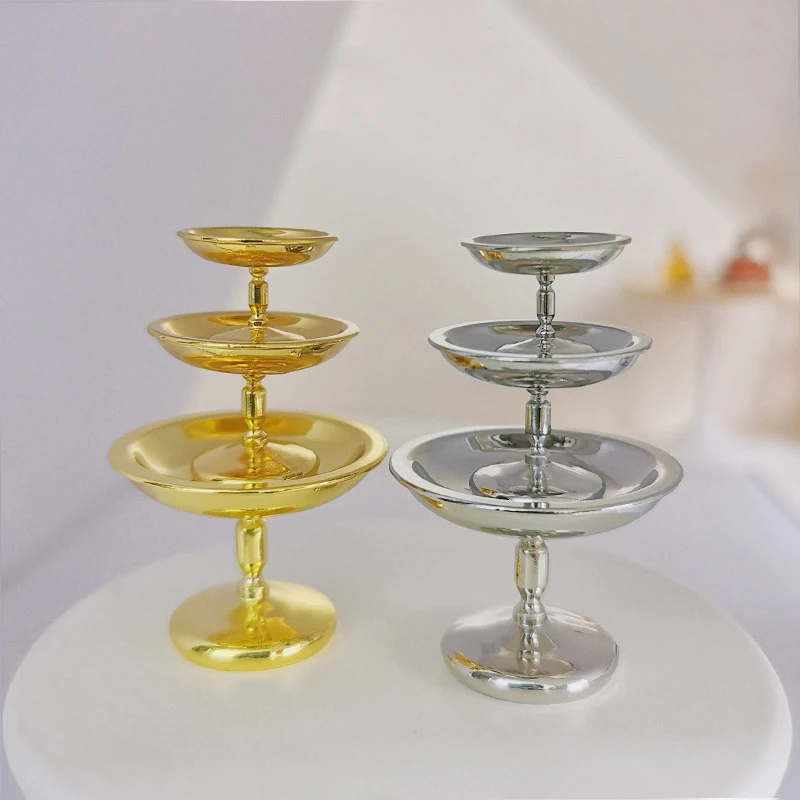 1 Stuks Mini Metalen Fruit Snack Lade Model Poppenhuis Miniatuur Cake Dim Sum Lade DIY Decoratie Poppenhuis Accessoires