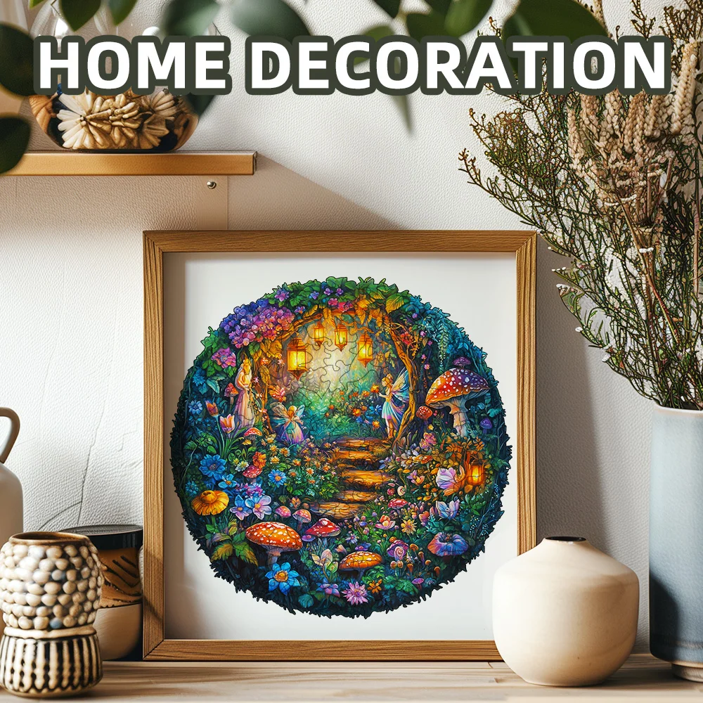 Quebra-cabeças de madeira para adultos - Quebra-cabeça de cogumelo mágico, quebra-cabeça de formato exclusivo, quebra-cabeça plano com efeito visual 3D, floresta misteriosa de madeira