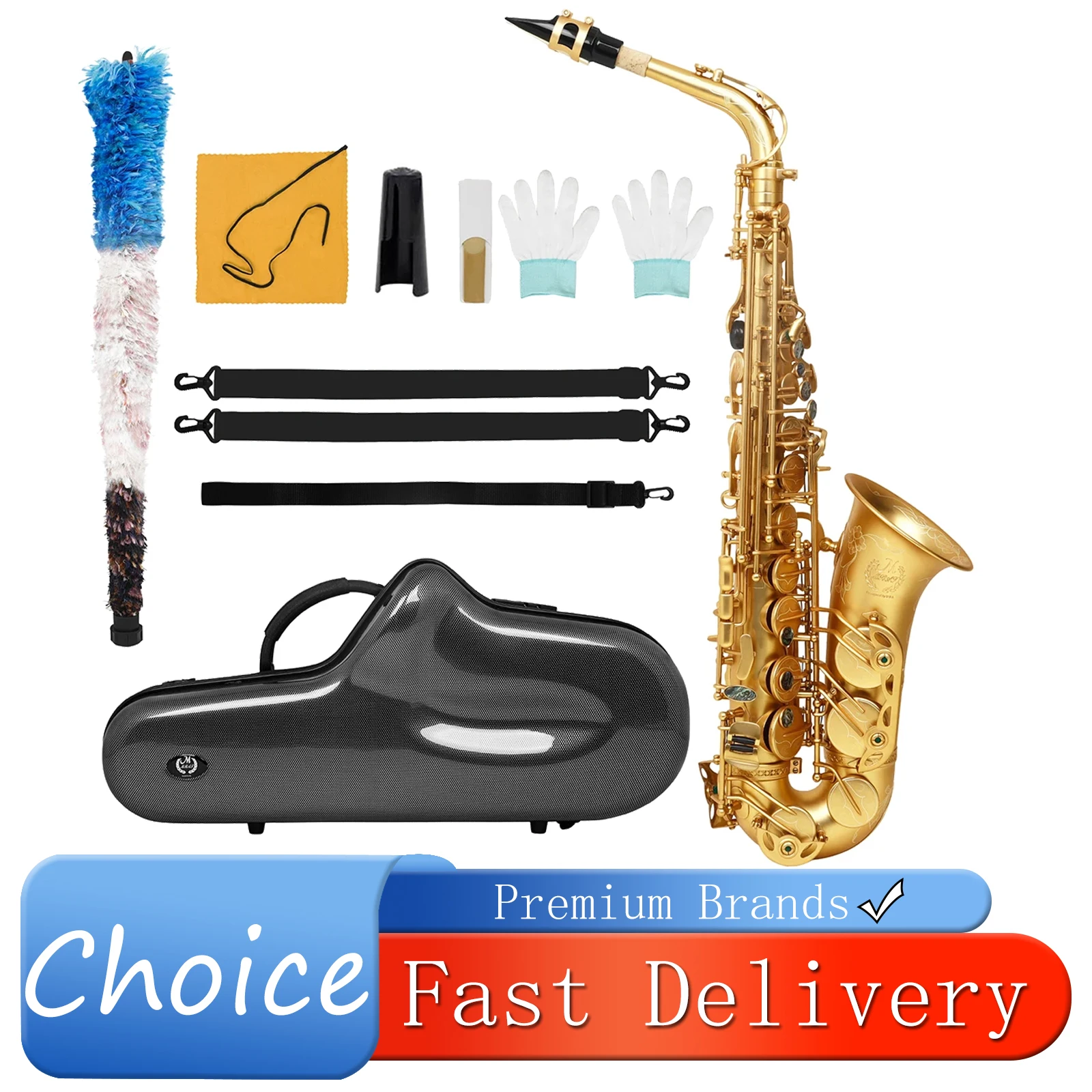 M MBAT Alto Saxophone Eb Brass Hand-engraved Alto Sax Golden Abalone Shell Clarinet For Woodwind Instruments With Accessories