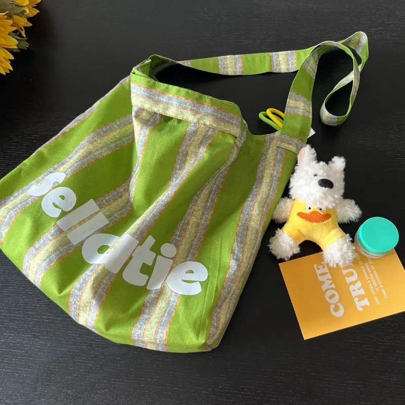 

Striped Contrasting Canvas Crossbody Bags for Woman Shoulder Bag Hand-held Floral Bag Shopping Bags Class Bag for Girl Сумка Sac