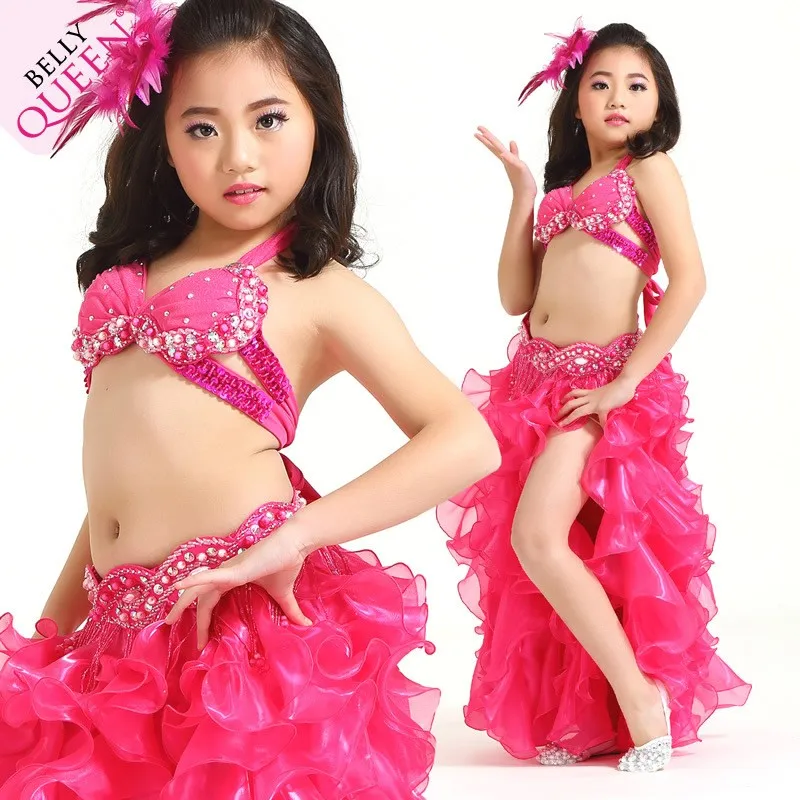 Spersonalizowane nowe stroje do tańca brzucha dla dzieci, zestaw do występów, indyjski strój do tańca dla dziewczynek, sukienka, biustonosz i spódnica.