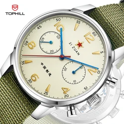 TOPHILL 40mm China Aviation ST1901 Cronografo con movimento a gabbiano 1963 Orologi meccanici per uomo Orologio con specchio in zaffiro Pilota