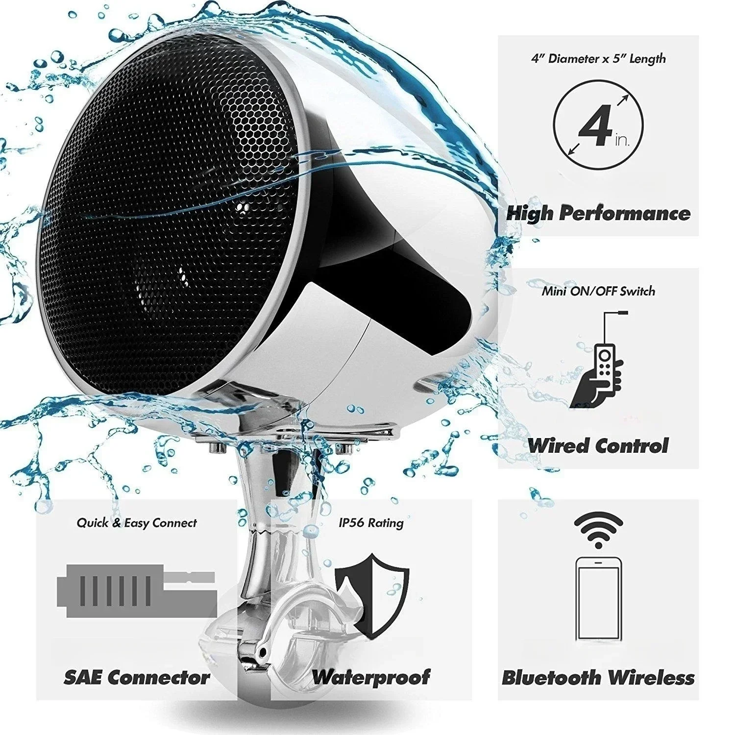 Motorcycle Speaker Bluetooth 4 Inch Audio Clear Speaker Lossless Sound Quality Playback MP3 Music Accessories Waterproof A Pair