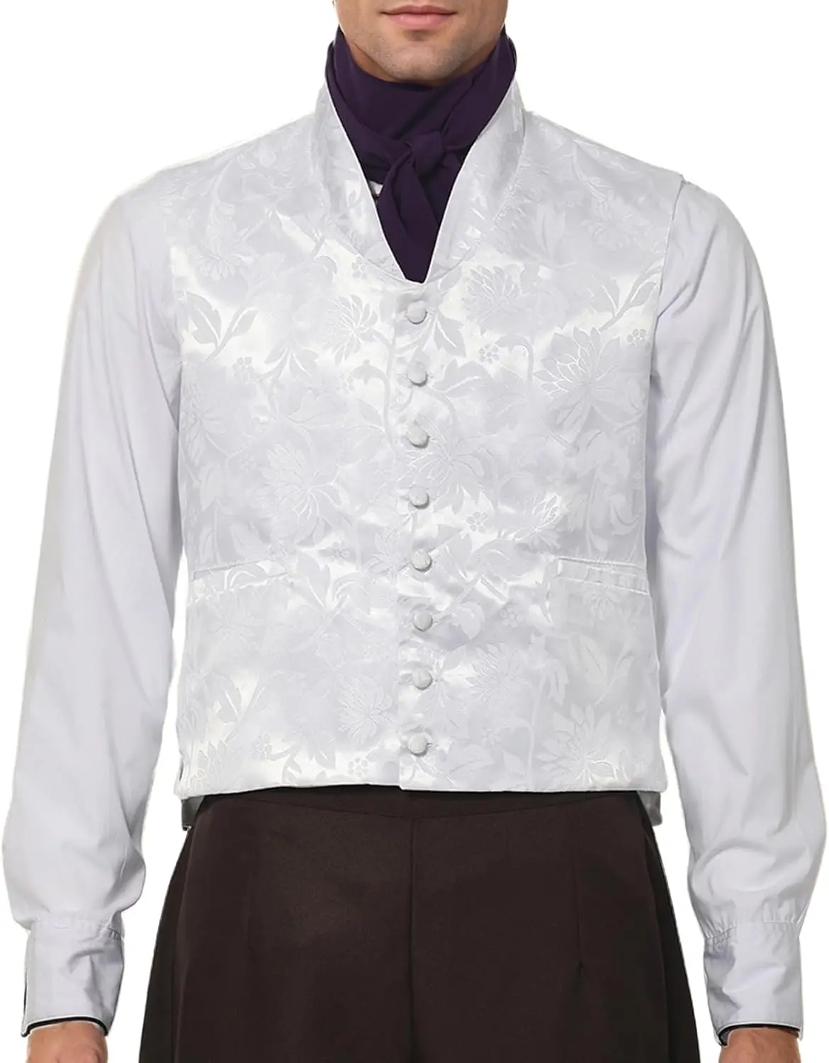 Chaleco de traje victoriano para hombre Chalecos medievales Steampunk Chaleco de satén Paisley con corbata Ascot