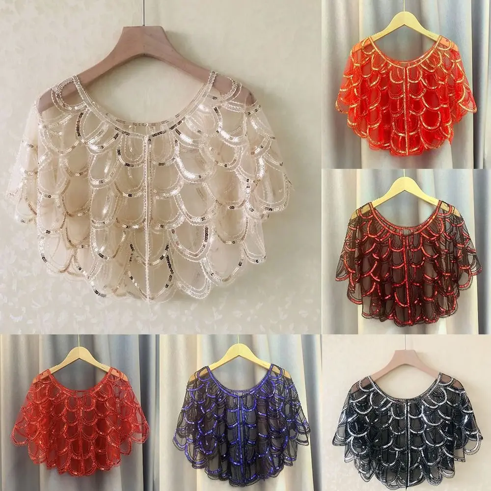 Fish Scale Pattern Sequins Shawl Tassel Sheath Aircondition Room Shawl Starry Sky Yarn Elegant Ethnic Style Cape Shawl