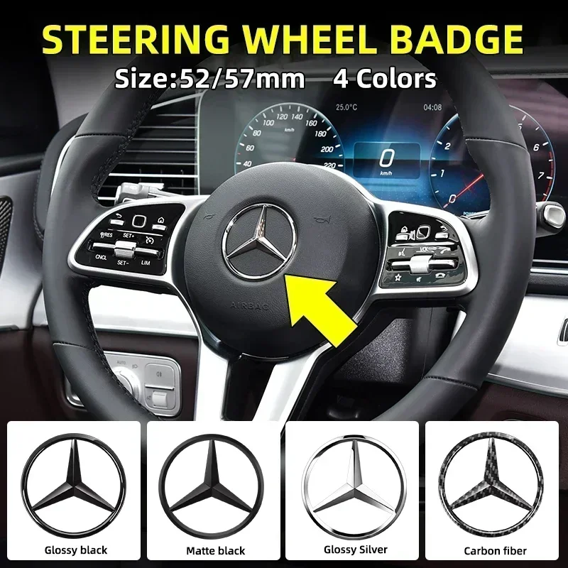 1pcs 52mm 57mm 3D steer wheel emblem Sticker Car Steering Wheel Sticker Car Interior EmblemFor Mercedes benz A B R G Class