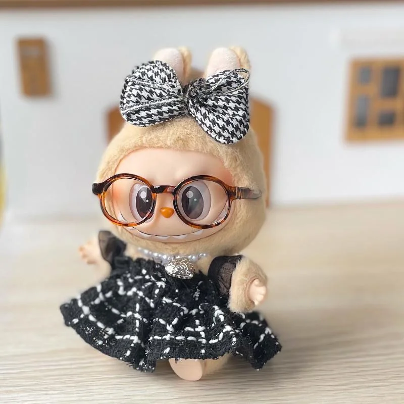 Mini ropa de muñeca de peluche, accesorios de atuendo para Corea Kpop Exo Labubu Idol V1 V2, falda, gafas, collar, regalo de ropa