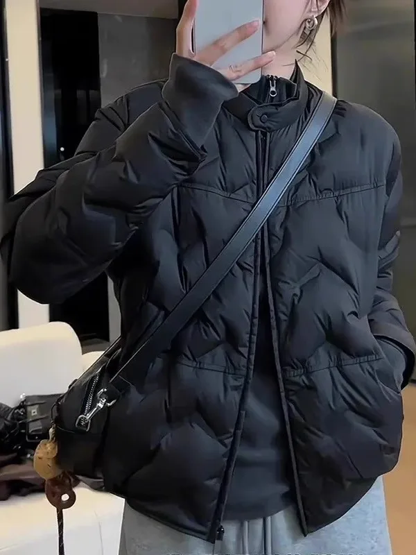 Faionable ort down Jaet Women's Warm Long Sve Loose Lightweight Korean Sle Versatile Cotton Fill Outerwear