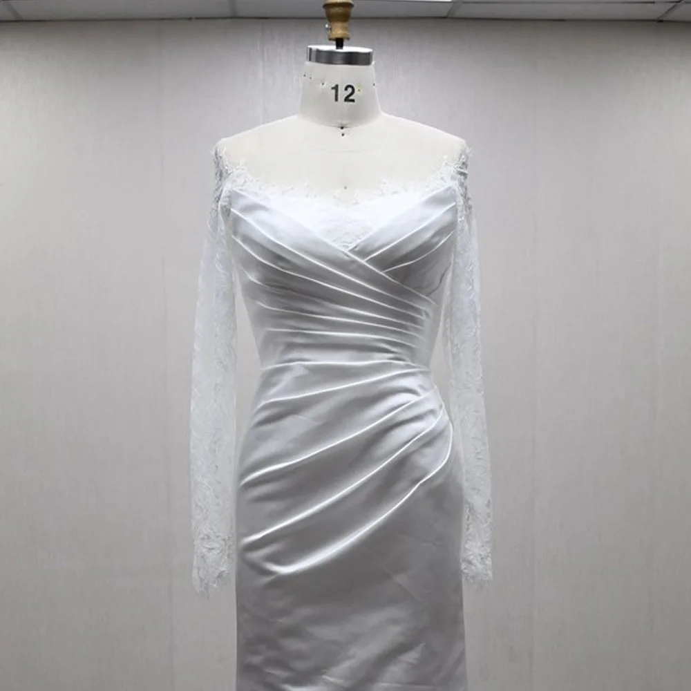 Vestido De Novia 2025 cuello redondo manga larga con cordones botón trasero Sexy sirena Vestido De Novia personalizado mujeres con tren desmontable