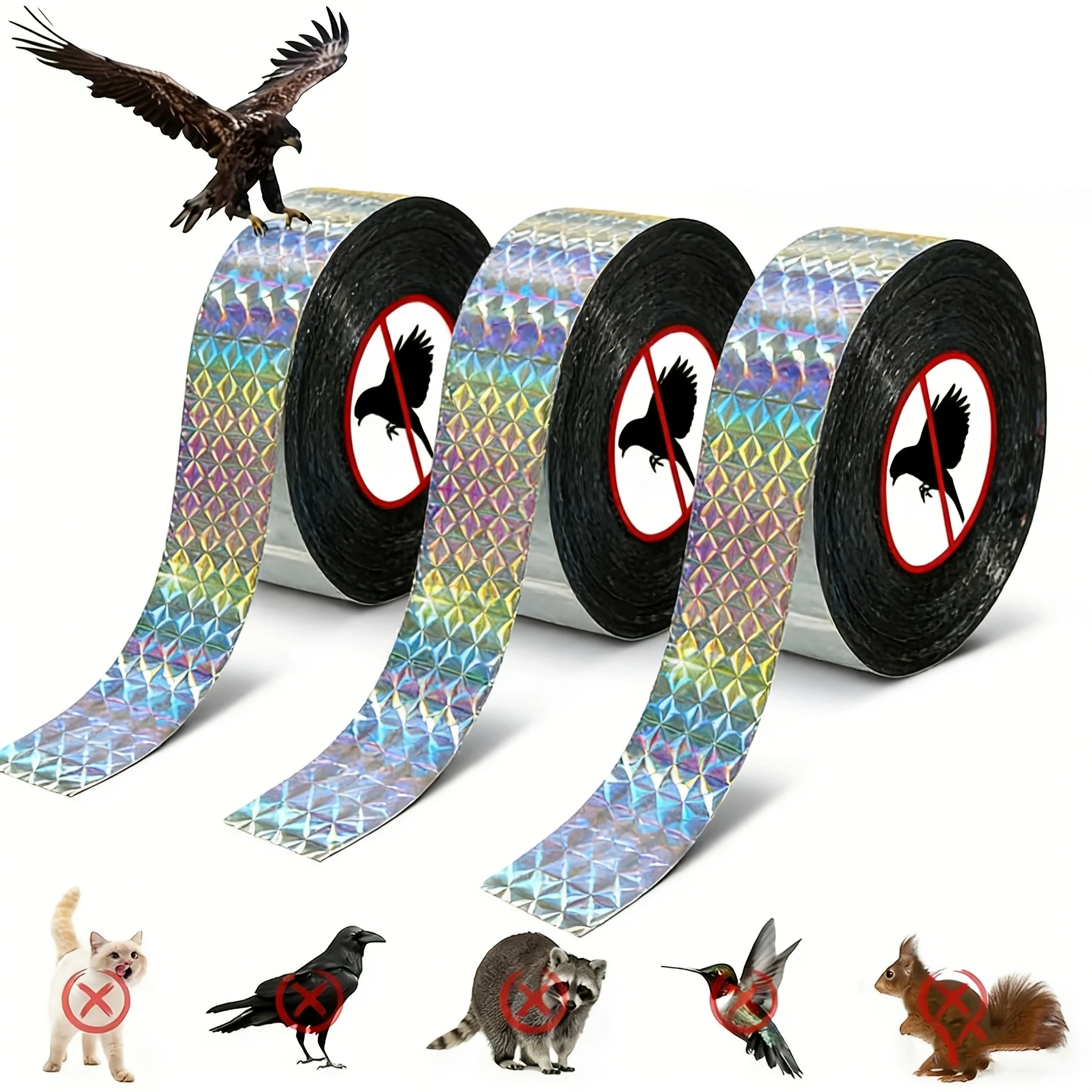 1 Roll Iridescent Reflective Bird Repellent Ribbon, Double-Sided Scare Tape, Harmless Deterrent for Garden, Farm and Balcony