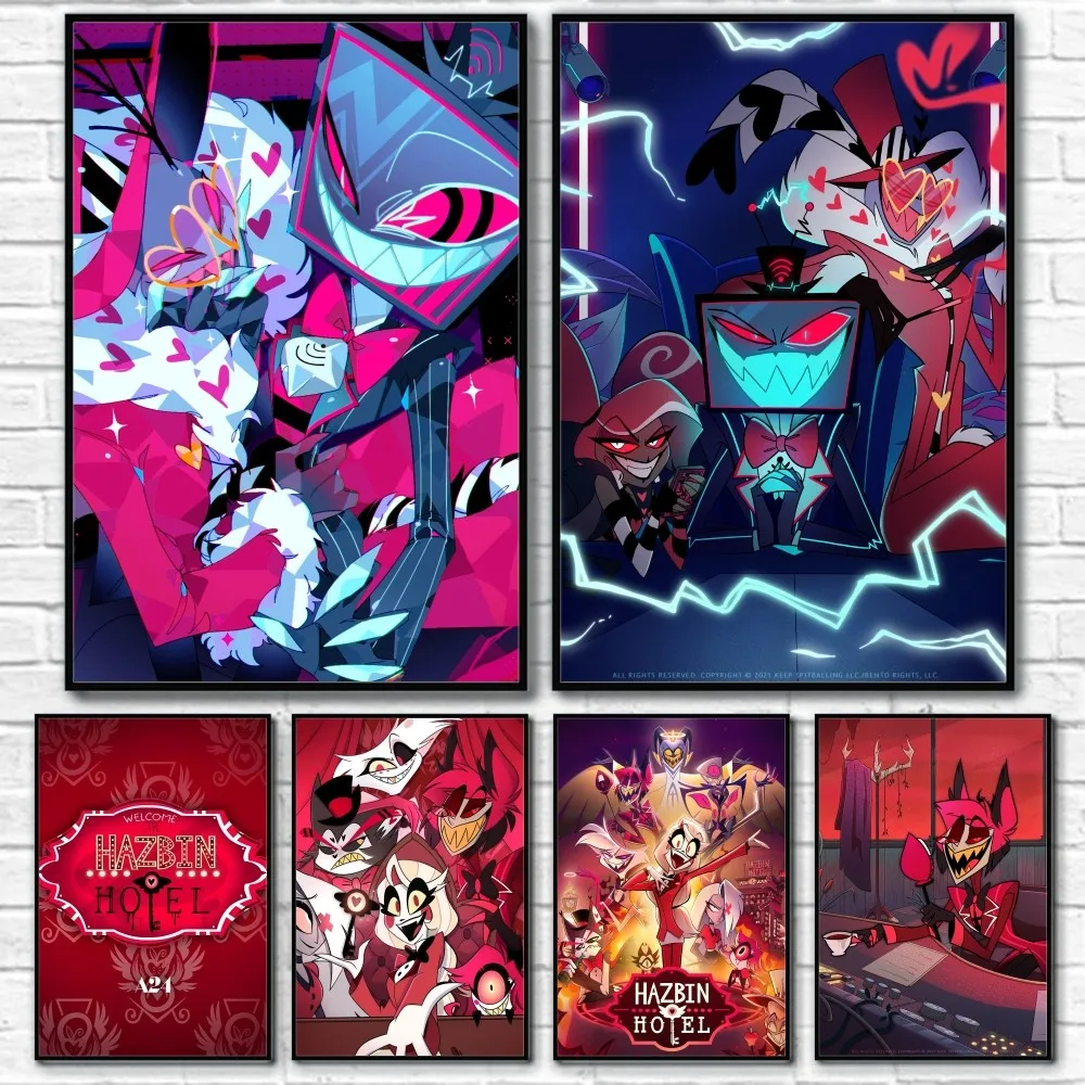 Anime H-Hazbin H-Hotel Cool Cartoon Poster Sticky Wall Art Printing Waterproof Home Living Bed Room Bar Aesthetic Decor