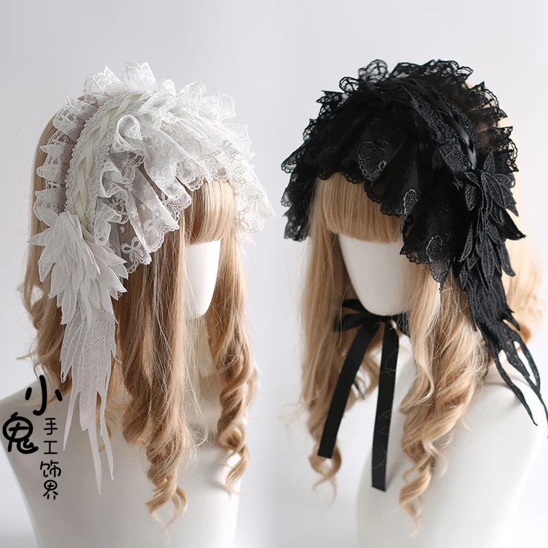 

Original Handmade Lolita Gothic Style Hair Accessories Nun Black White Lace Headband Two-dimensional Fashion Girl Headgear