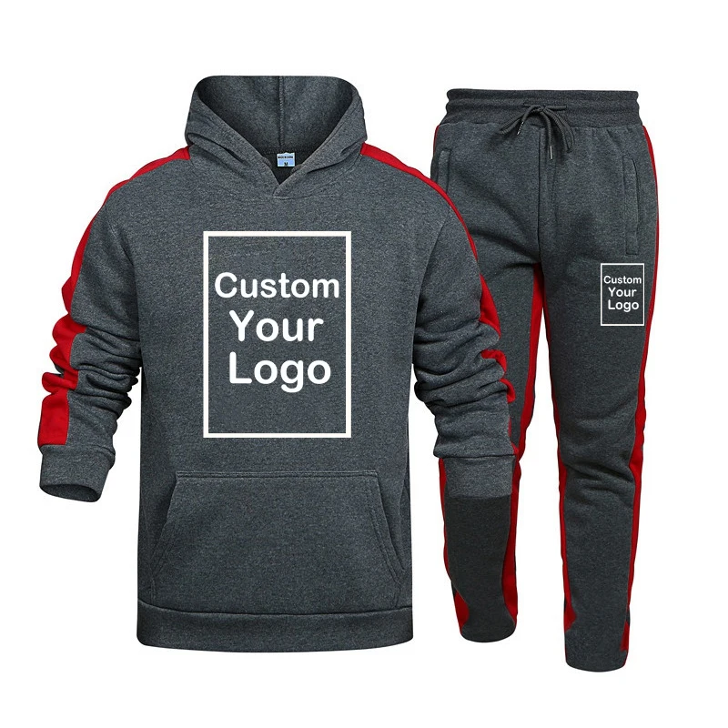 DIY customize your logo hooded sweatshirt and pants sportswear set, casual pullover fashion hoodie 2-piece set
