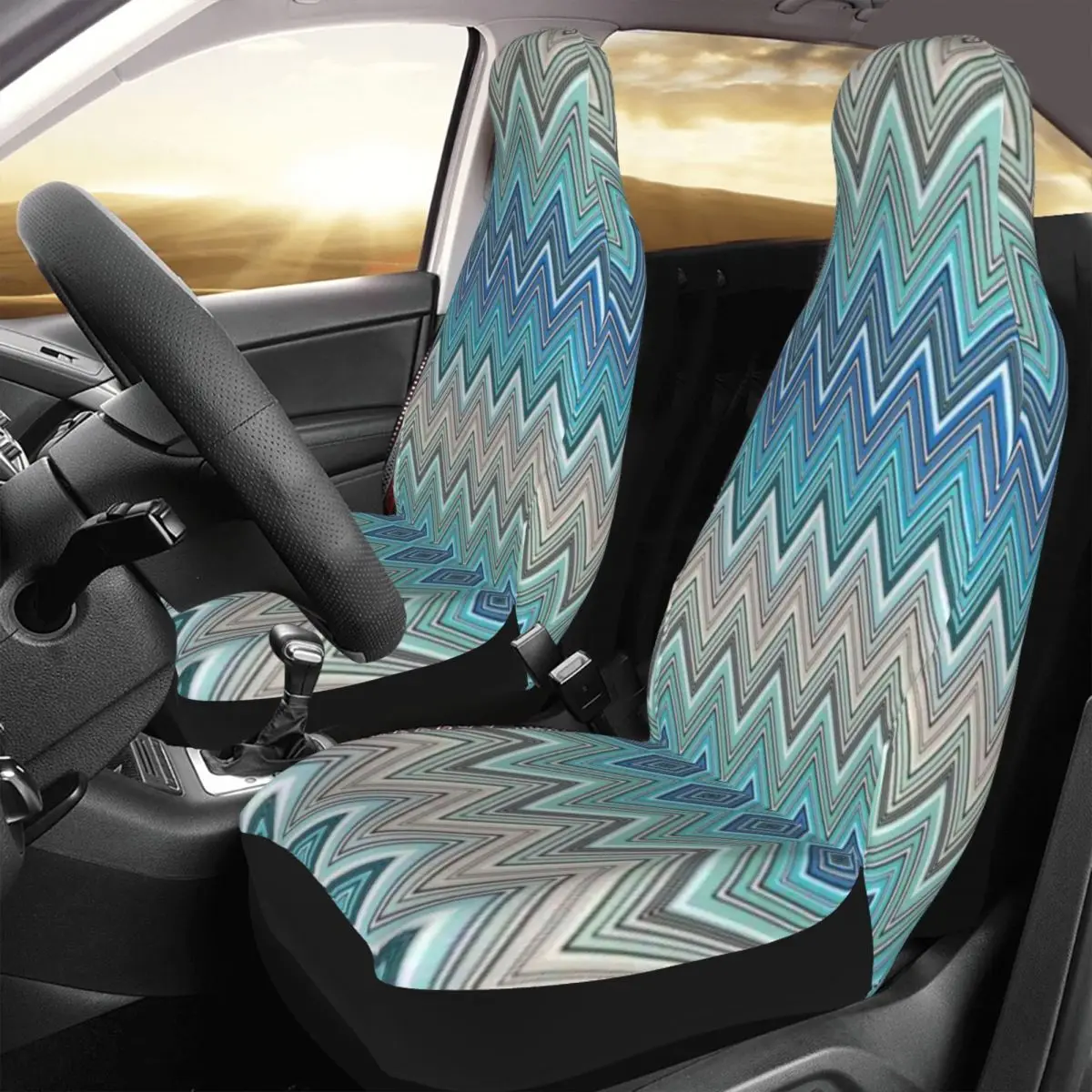 Custom Camouflage Home Zig Zag Universal Car Seat Covers for Cars Truck SUV 3D Print Zigzag Modern Auto Seat Cover Protector 2PC