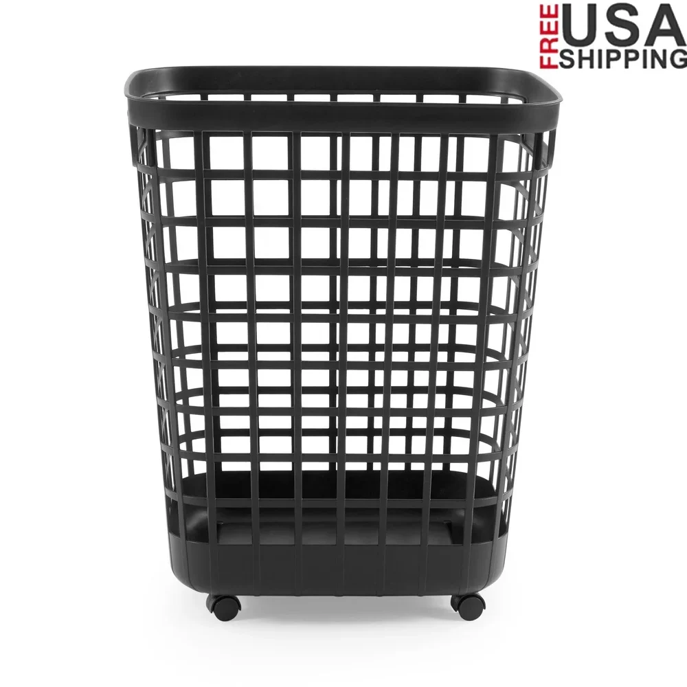 

Rolling Laundry Hamper 2.6 Bushel Open-Top Plastic with Casters Lightweight Rectangular Ventilated Design Easy Mobility and