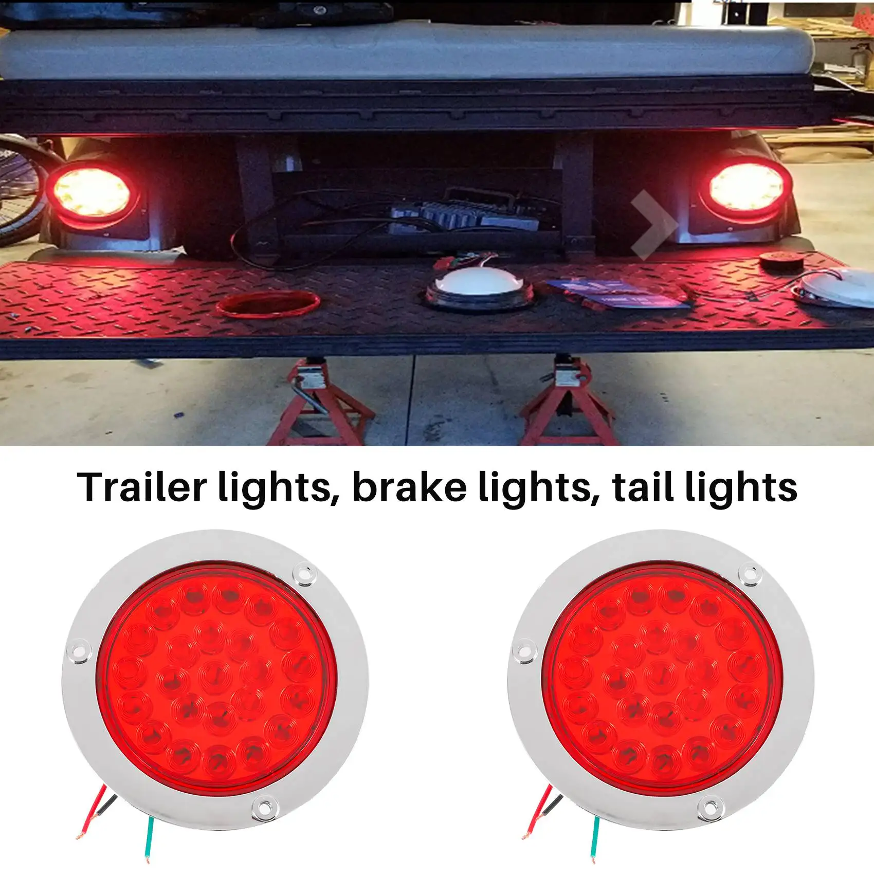 4 Pack Round Led Trailer Tail Lights Red 24 Led Flange Mount Waterproof Chrome 4 Inch Brake Stop Turn Lights