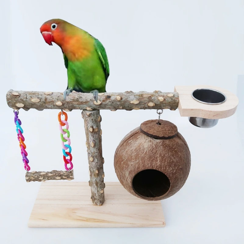 Parrot for Play Gym Stand with Apophysis for Small Birds Easy to Install Bird Perch Nest Swing & Cup