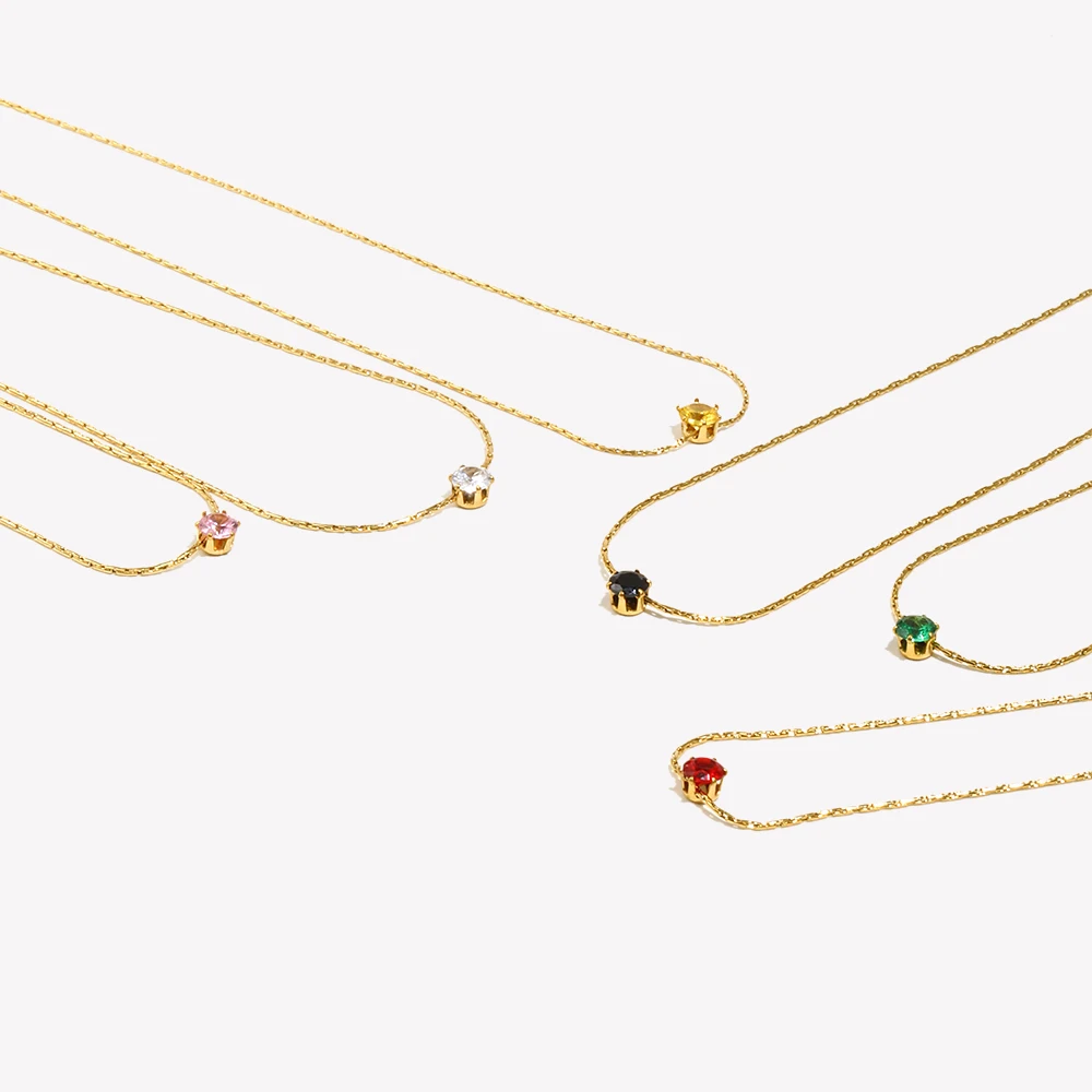 E.B.belle Ultra Fine Woven Chain Mini Zircon Pendant Necklace 316L Stainless Steel Necklace 18K Gold Plated Accessories