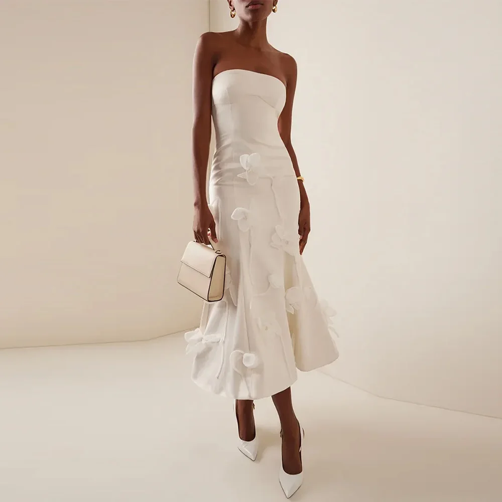 

Strapless Sleeveless Mermaid Evening Dress Customized Elegant Jersey Party Dresses High Quality Appliques Celebrity Gowns