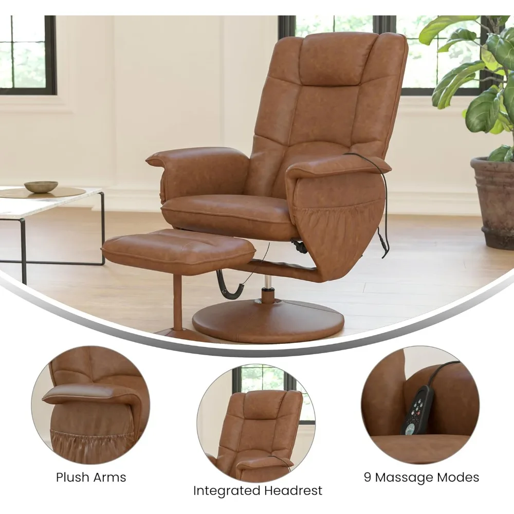 كرسي تدليك تشيلسي قابل للتعديل من الجلد الصناعي البني مع جيوب جانبية عميقة عثمانية من EMMA + OLIVER