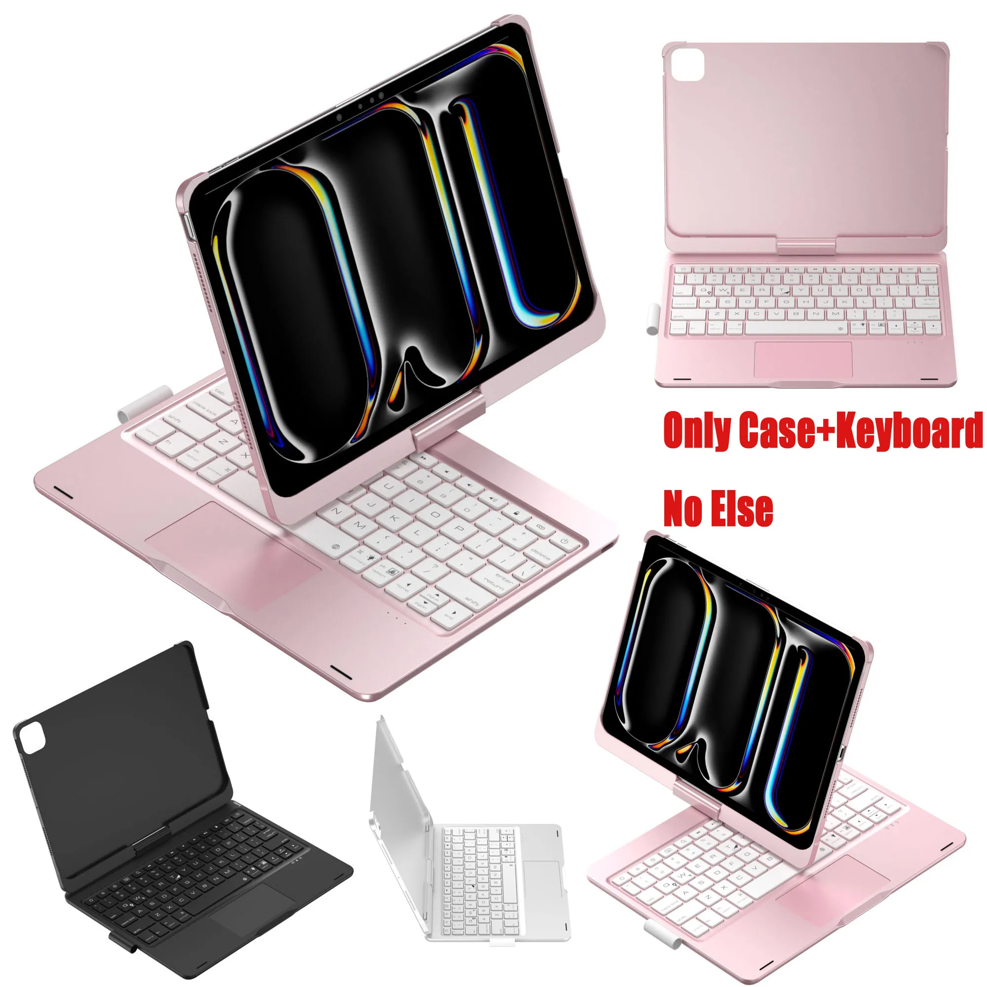 for iPad Pro 11 M5 2025 11inch Case with Bluetooth Keyboard Pen Slot RGB Backlight 360 Degree Rotatable Foldable Stand Cover