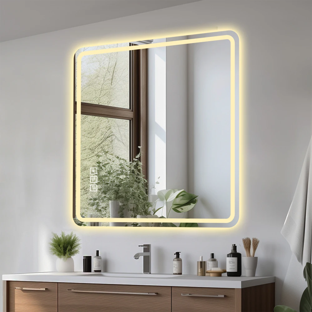 

Modern 36×36in LED Vanity Mirror Anti-Fog Anti-Explosion Rust-Resistant Tri-Color Light Wall Mounted Bathroom Mirror