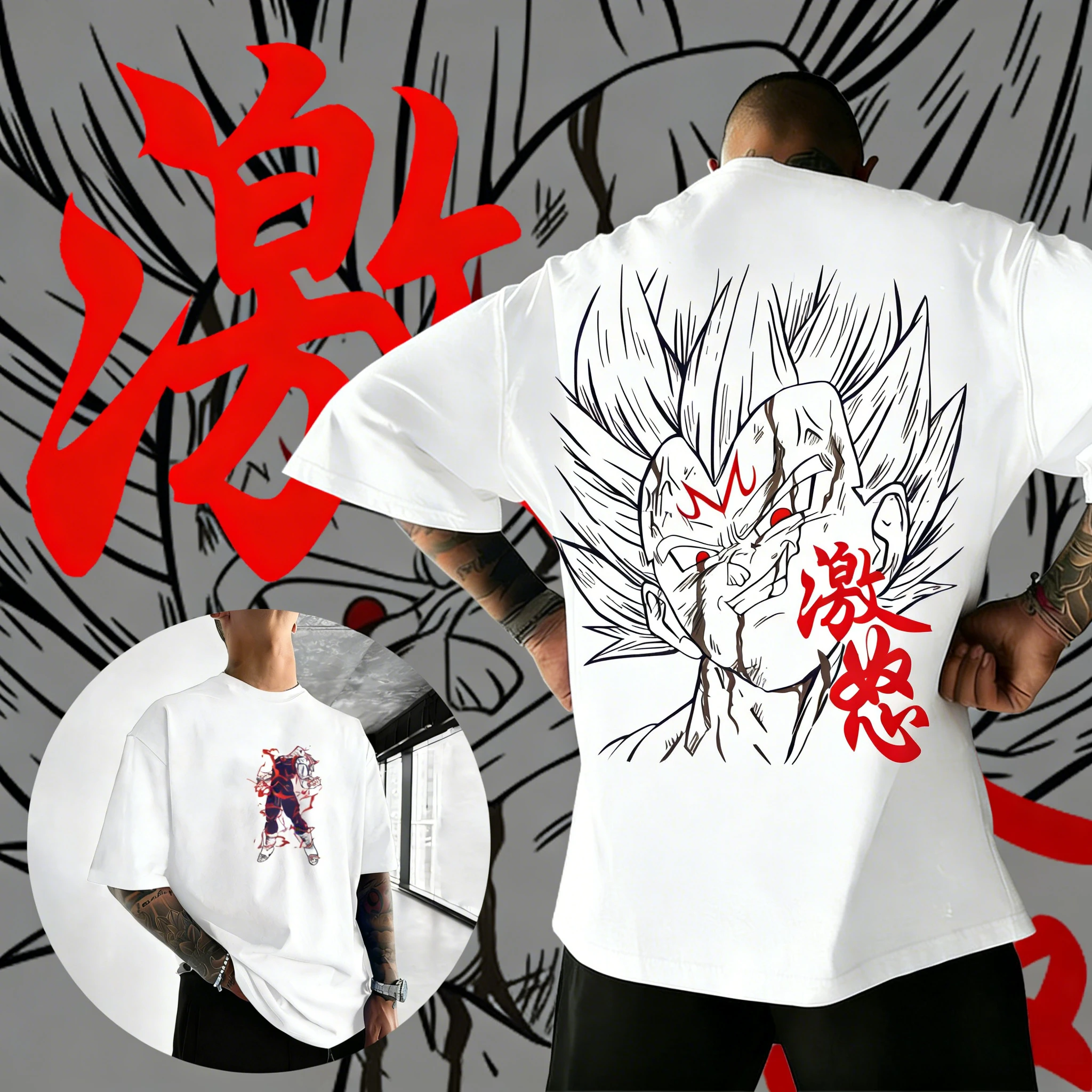 Camiseta Retro de Algodón de Alta Calidad de Dragon Ball Verano 2026, Estampado de Arte Lineal de Majin Vegeta Rage, Talla Grande Unisex para Hombres, Mujeres y Niños