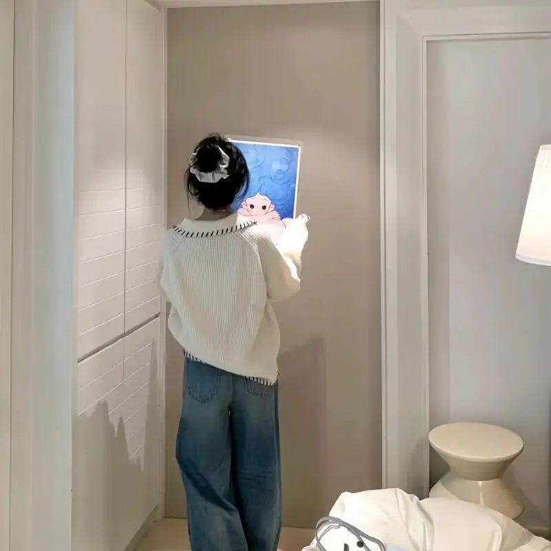 Cárdigan con solapa para niña, suéter con franjas de diferente Color para otoño e invierno, ropa interior de viento perezoso, Tops holgados de estilo Preppy, prendas de punto para mujer al por mayor