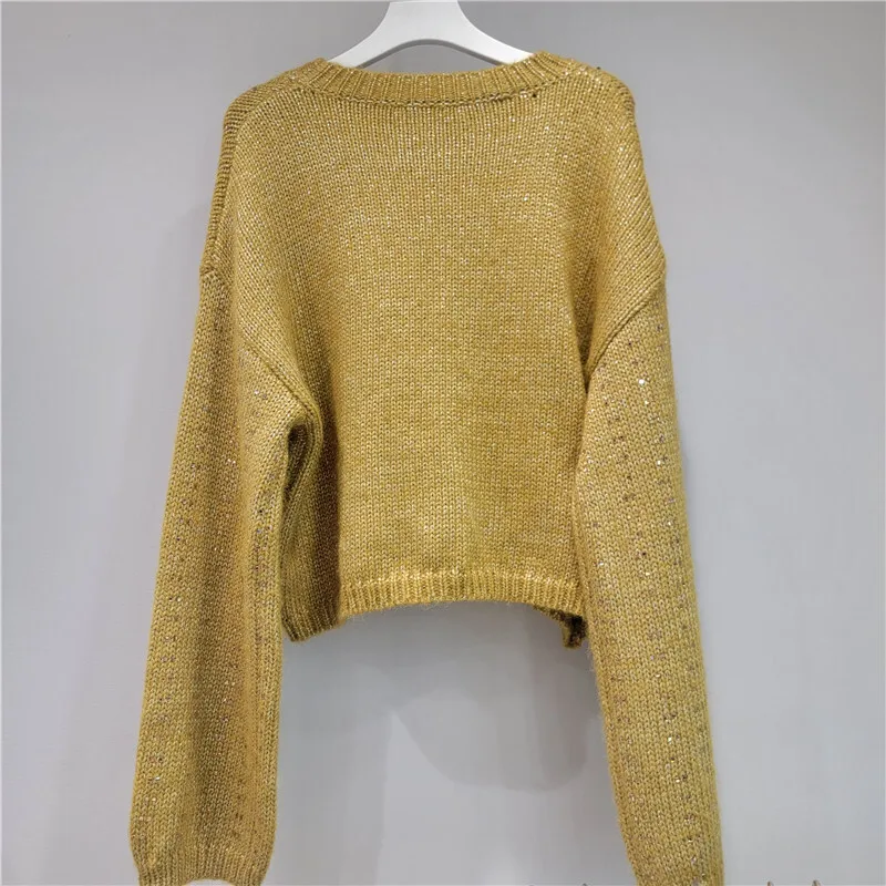 HKSH Autumn Winter New Women Sweater O-neck Pullover Long Sleeve Heavy Craft Shiny Elegant Fashion High-End Knitted Tops HK12498