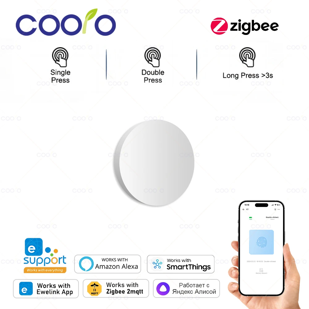 Jewelink-Zigbeeスマートプッシュボタン,ワイヤレススイッチ,バッテリー,リモートコントロール,自動化シナリオ,zigbee2mqttで動作