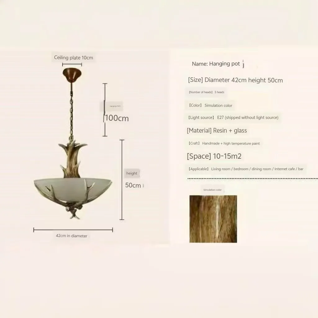 Nordic vintage restaurant chandelier, realistic deer antler bar counter chandelier, entrance corridor café decorative lamp
