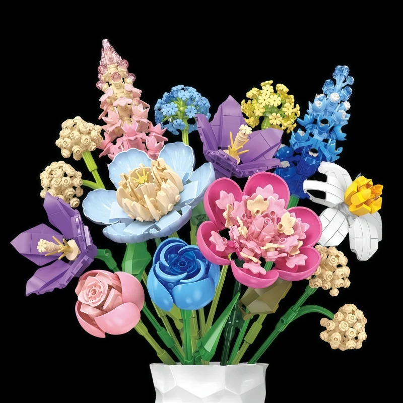 3D-Blumenstrauß-Arrangements Baustein-Spielzeug - Valentinstag-Jahrestagsgeschenk für Mädchen, DIY-Montage, Heimdekoration, Puzzle für