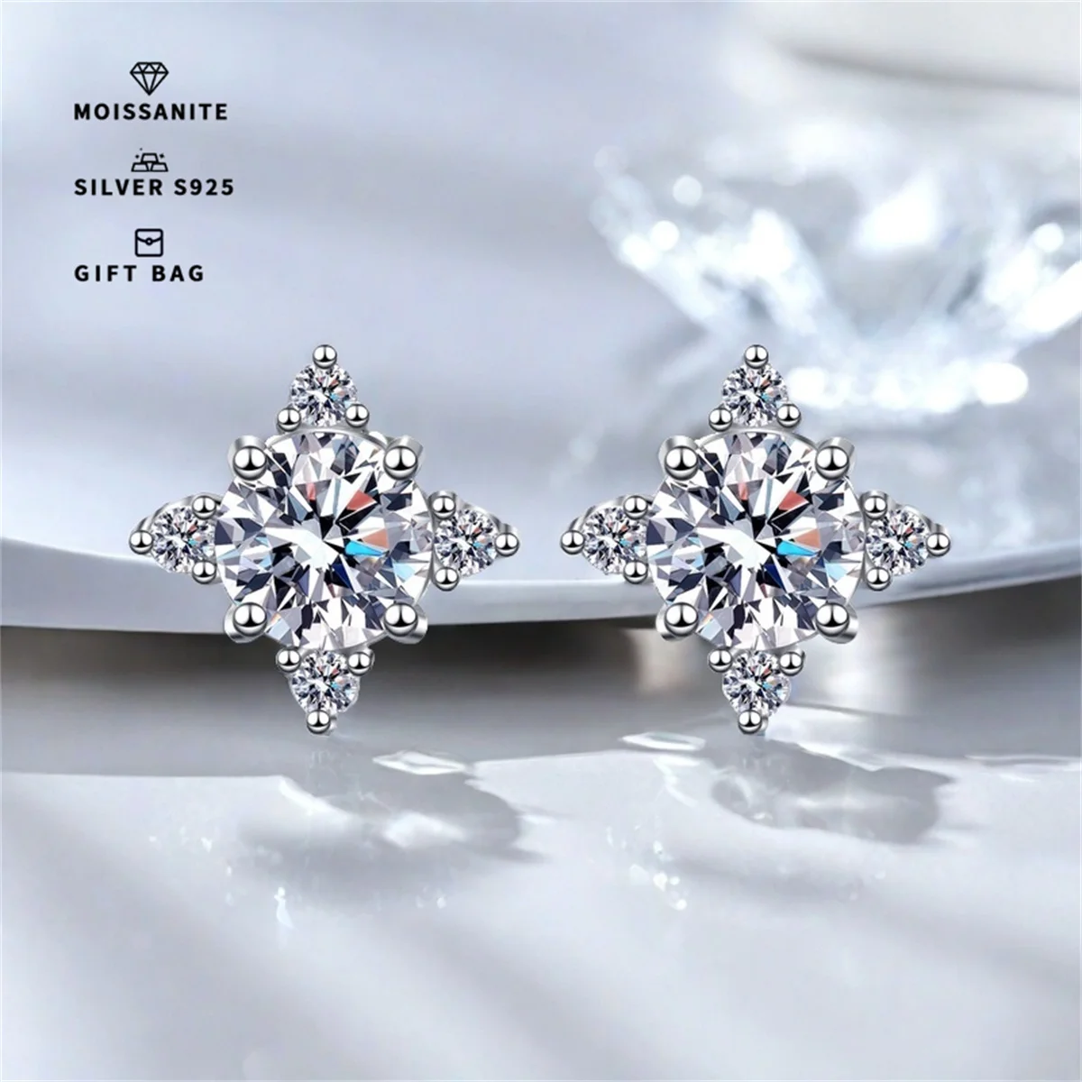 White GRA Moissanite earrings, S925 silver Platinum plating lucky clover earrings for men & Women high quality jewelry earrings