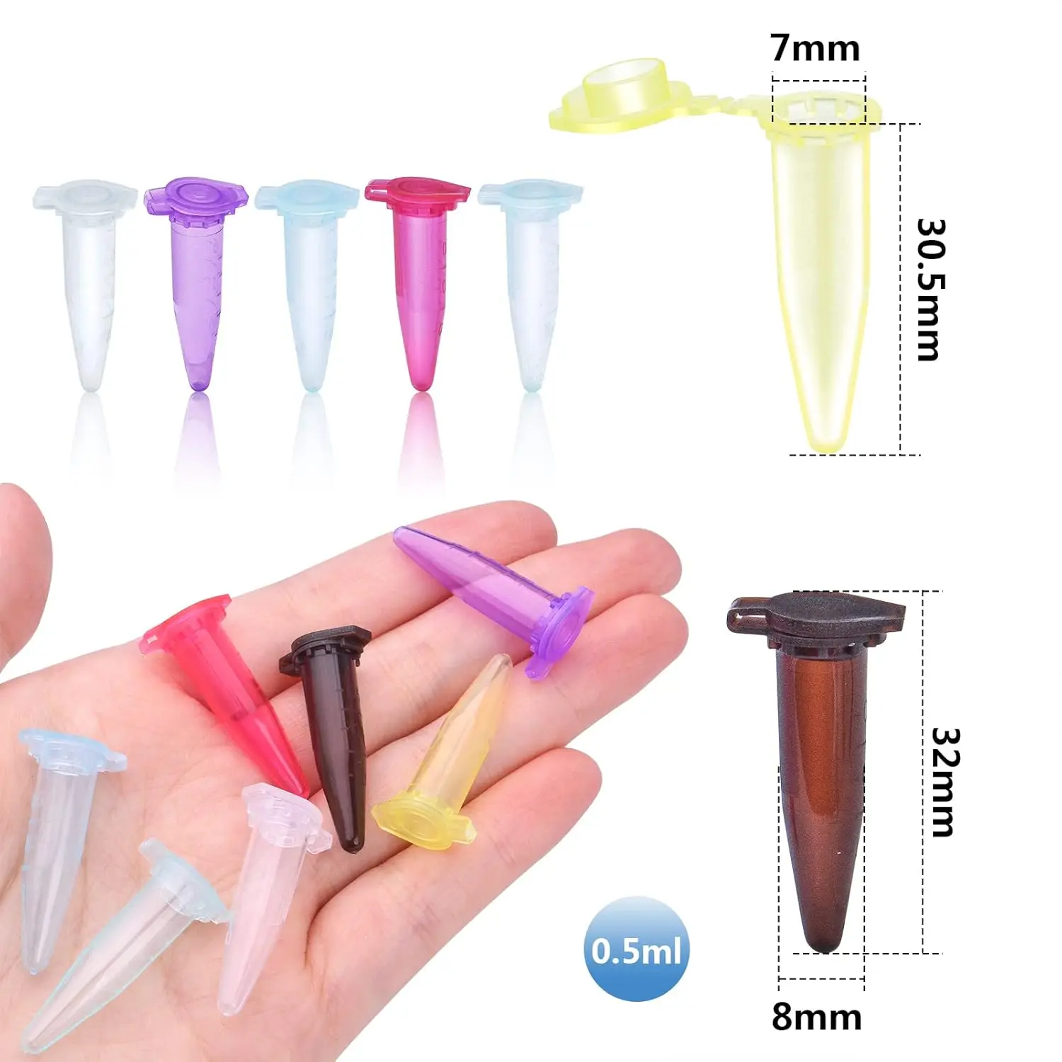 0.5ml Centrifuge Tubes Plastic Graduated Polypropylene Microcentrifuge Vials Tubes Mirco Test Tubes for Sample Storage Container