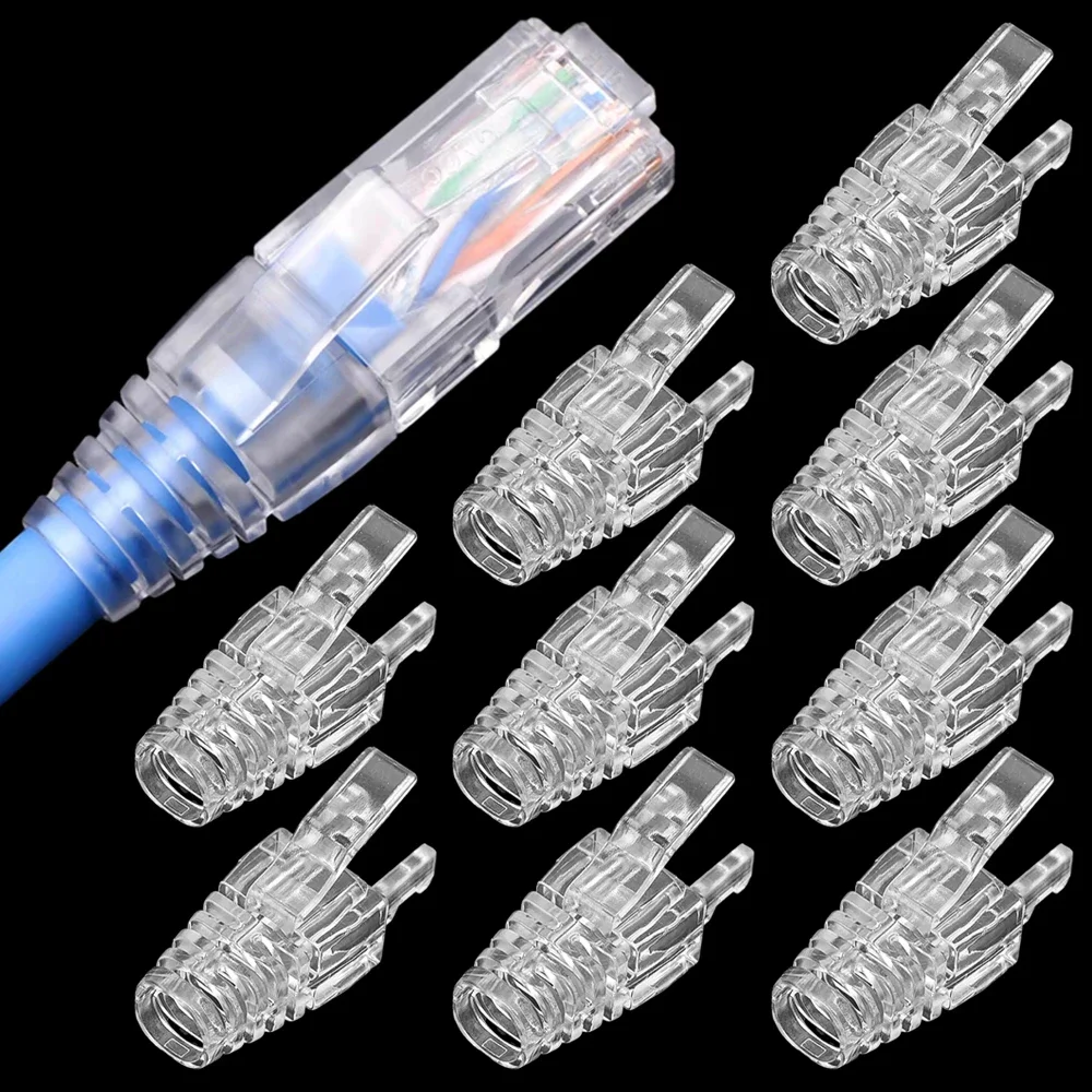 1-100Pcs Transparent RJ45 Ethernet Cable Connector Cover Strain Relief Boots Cover for Standard CAT6 CAT5 LAN Cord Boot Sleeve